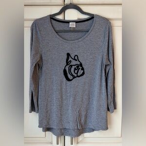 Cupio Gray Long Sleeve Tee. Embroidery dog face. Large. (More M/L)
